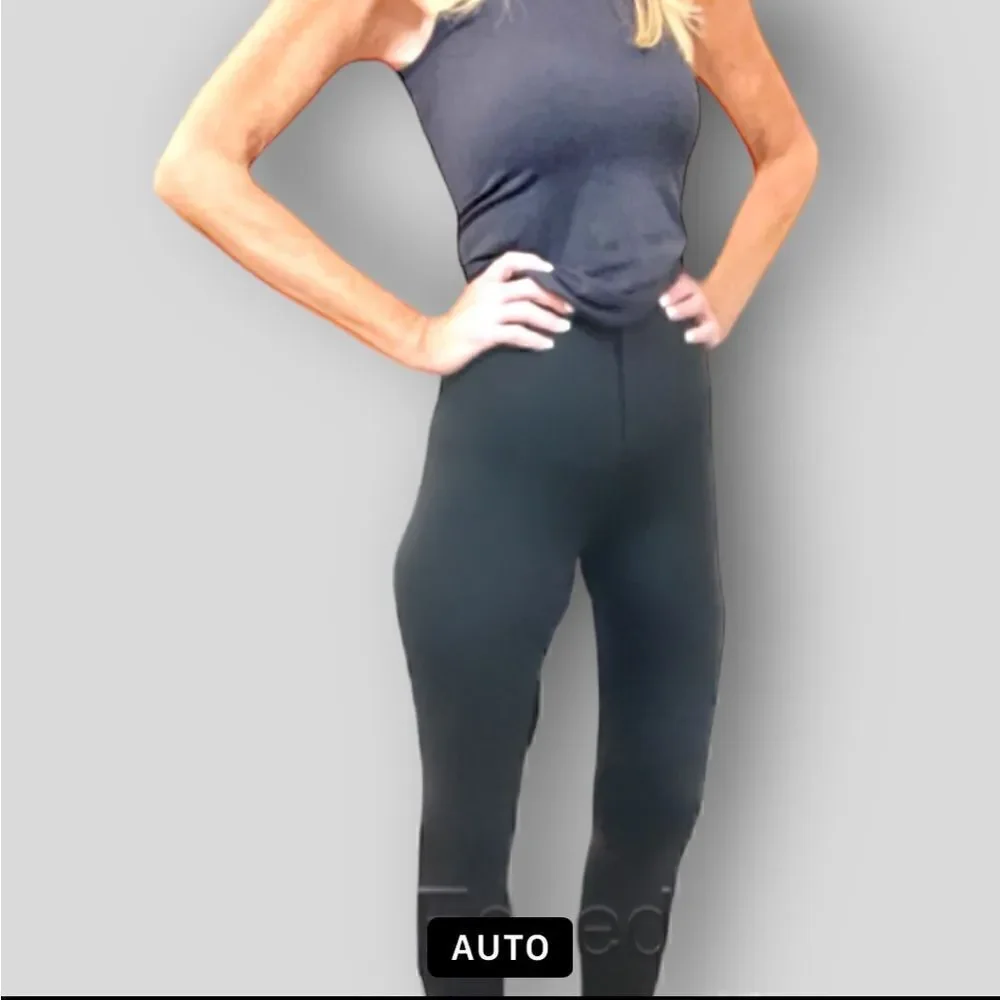 High Waist Skinny Black Leggings with 3 levels of sculpting hook and eye closure